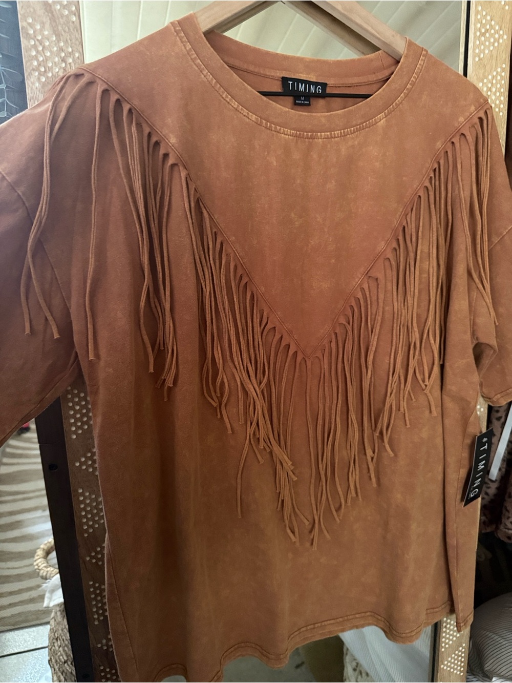 Brown Fringe Short Sleeve Tee